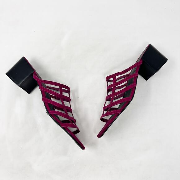 [Urban Outfitters] Fuchsia Pink Faux Suede Caged Lattice Block Heel Mules Sz 10 - Picture 8 of 11